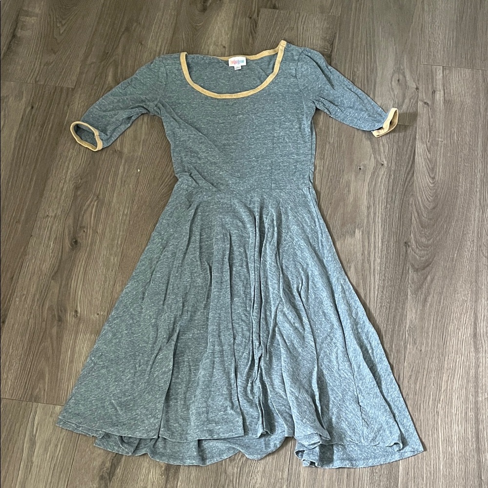 LuLaRoe Gray Dress with Gold Trim